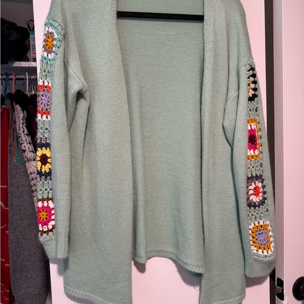 SHEIN Light Green Cardigan with Crochet Sleeves